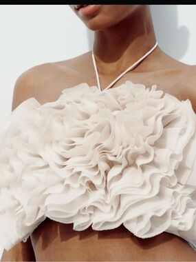 Zara Cream Ruffle Strapless Crop Top